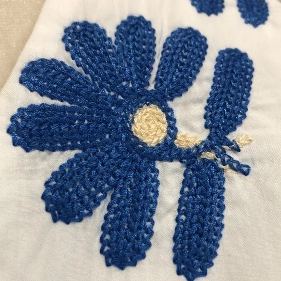 Madewell Blanca embroidered white dress blue stitching XS EUC - Picture 4 of 11